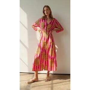 New Tuckernuck Guadalupe Design Tiger *IN Orange Pink* Luciana Maxi Dress XS